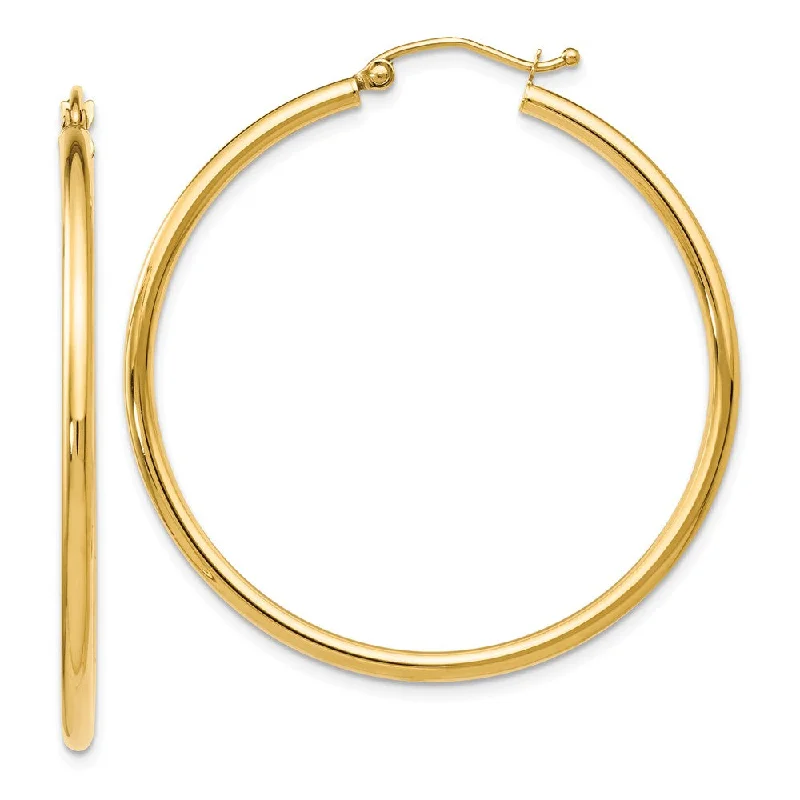 Ethnic Earrings-2mm Round Hoop Earrings in 14k Yellow Gold, 40mm (1 1/2 Inch)