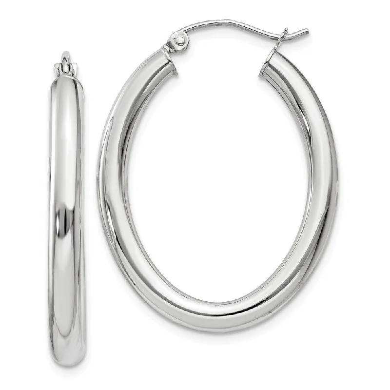 Bridal Wedding Earrings-3.5mm x 32mm Polished 14k White Gold Classic Oval Tube Hoop Earrings