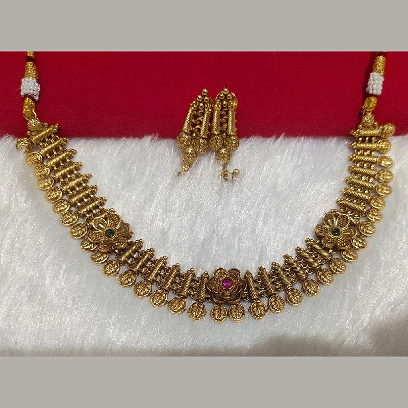 Simple Diamond Necklace-Kala Creation Gold Plated Pota Stone Necklace Set