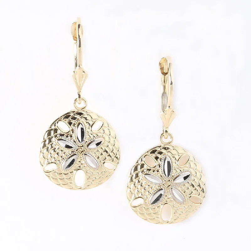 Casual Drop Earrings-14K Two-Tone YG/WG Sand Dollar Lever Back Earrings