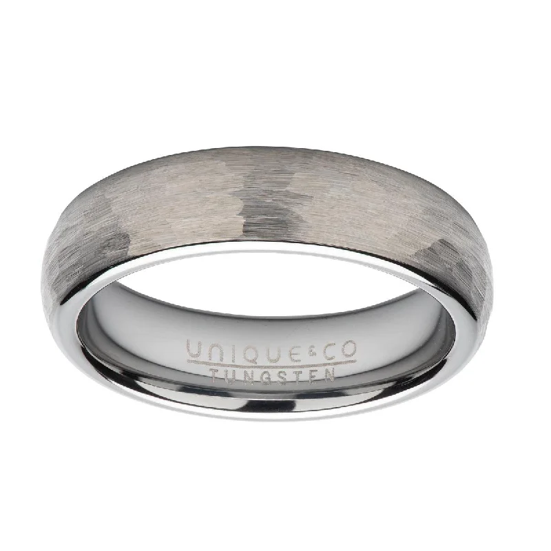 Customizable Birthstone Ring-Unique & Co Hammered Polished Tungsten Band Ring