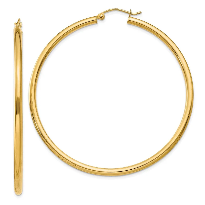 Unique Silver Earrings-2.5mm, 14k Yellow Gold Classic Round Hoop Earrings, 55mm (2 1/8 Inch)