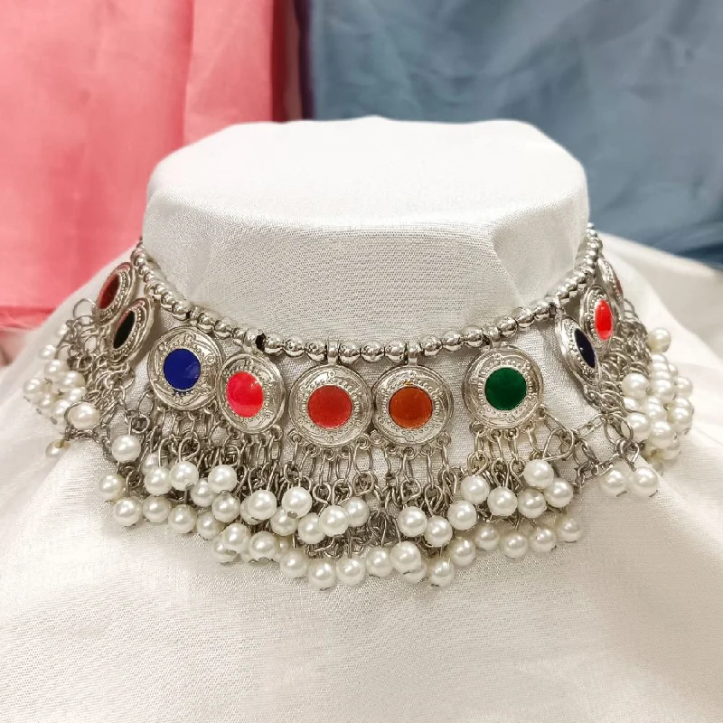 Name Necklace for Mom-Darshana Jewels Oxidised Multi Color Choker Necklace