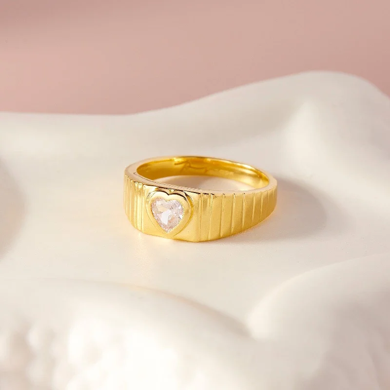 Simple Gemstone Wedding Ring-Wide Ribbed Heart Ring