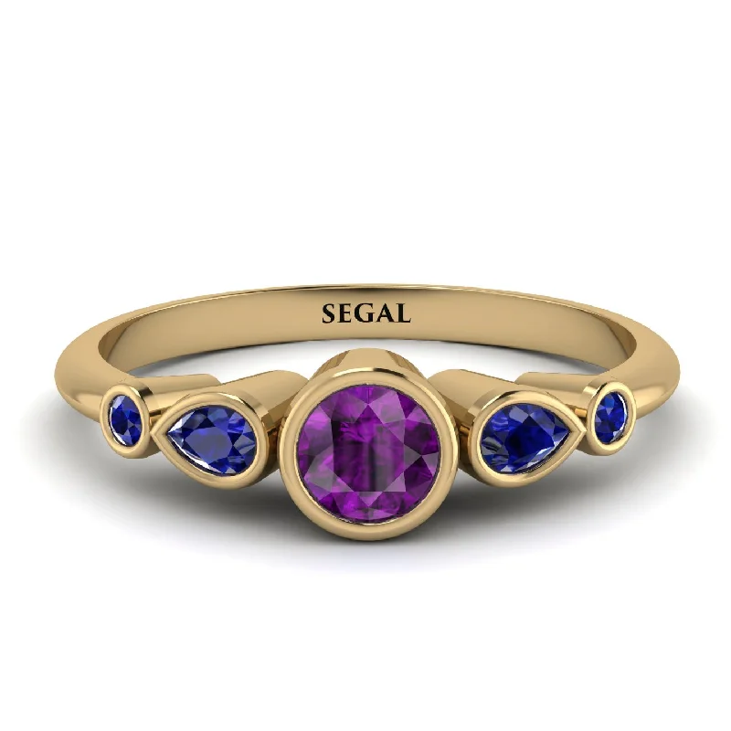 Opal Engagement Ring-Bezel Symmetrical Amethyst Ring - Ivy No. 313