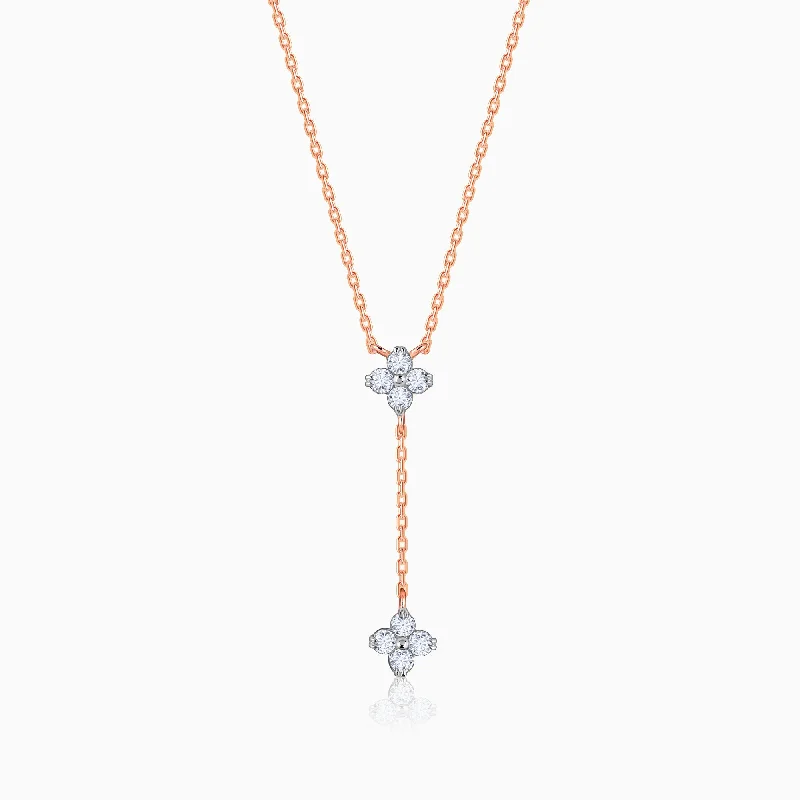 Modern Designer Necklace-Rose Gold Dangling Amorette Diamond Lariat Necklace