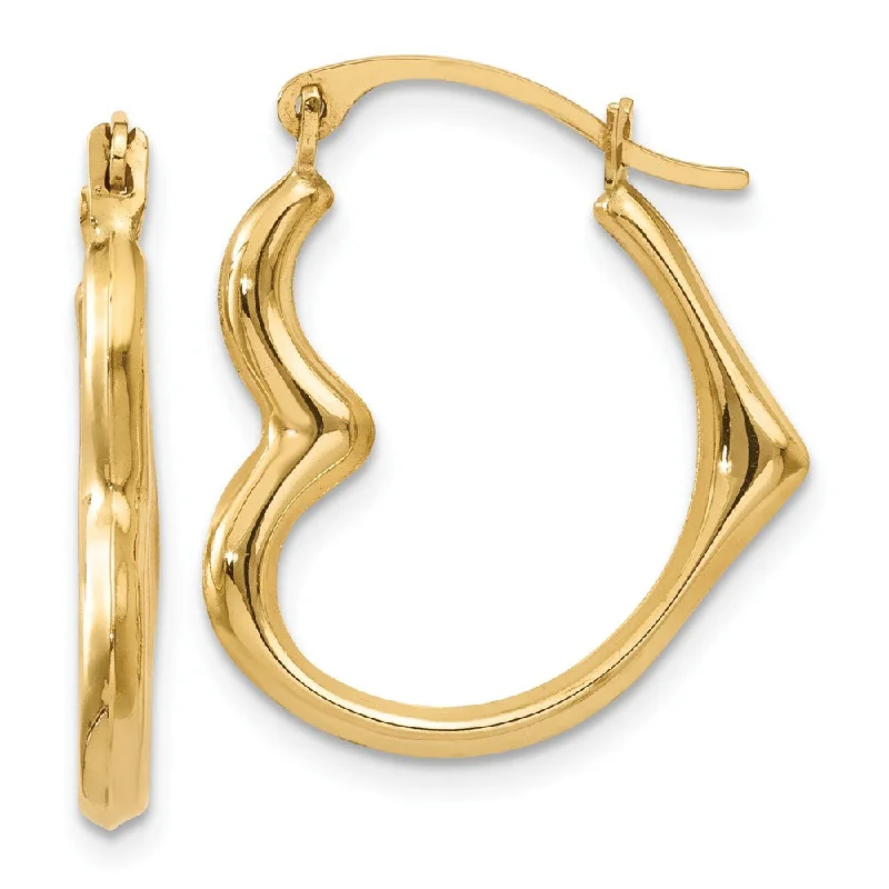 Opal Drop Earrings-Sideways Heart Hoop Earrings in 14k Yellow Gold