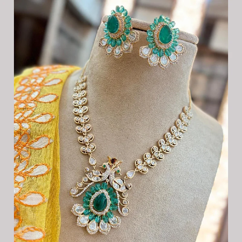 Celebrity Style Necklace-Jewel Addiction Copper Gold Plated Polki Kundan Stone Beads Necklace Set