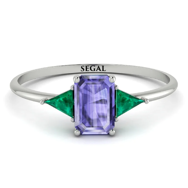 Sparkling Engagement Ring-Emerald Cut Tanzanite With Triangles Ring - Remi No. 206