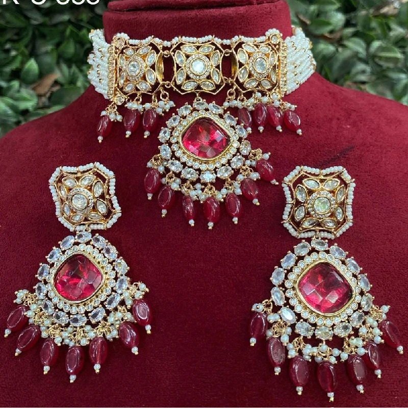 Turquoise Bead Necklace-Royal Kundan Jewellery Gold Plated Polki Kundan Stone Choker Necklace Set