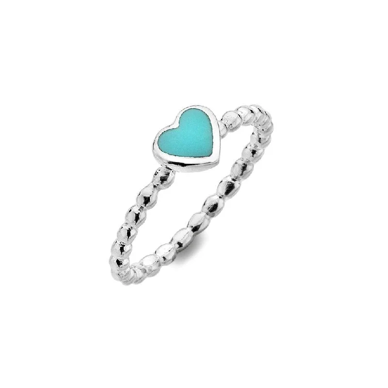 Personalized Birthstone Ring-Sea Gems Sterling Silver Turquoise Heart Ring