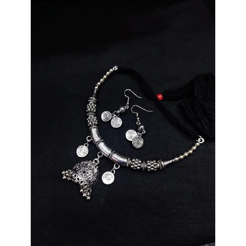 Classic Silver Necklace-Akruti Collection Oxidised  Plated Necklace Set