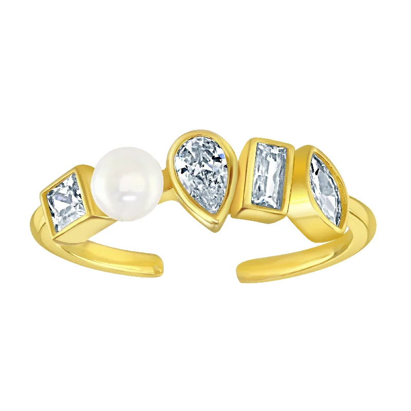 Minimalist Wedding Ring-Gold Vermeil Pearl Cubic Zirconia Multi Shape Ring