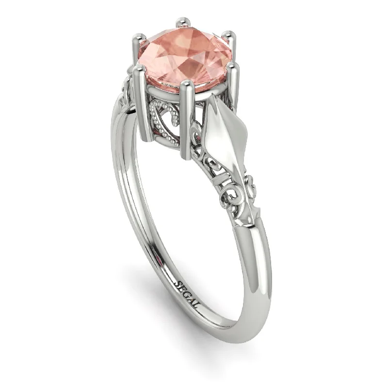 Rose Gold Stackable Ring-Art deco Leaves Structure Morganite  Ring- Reagan no. 903