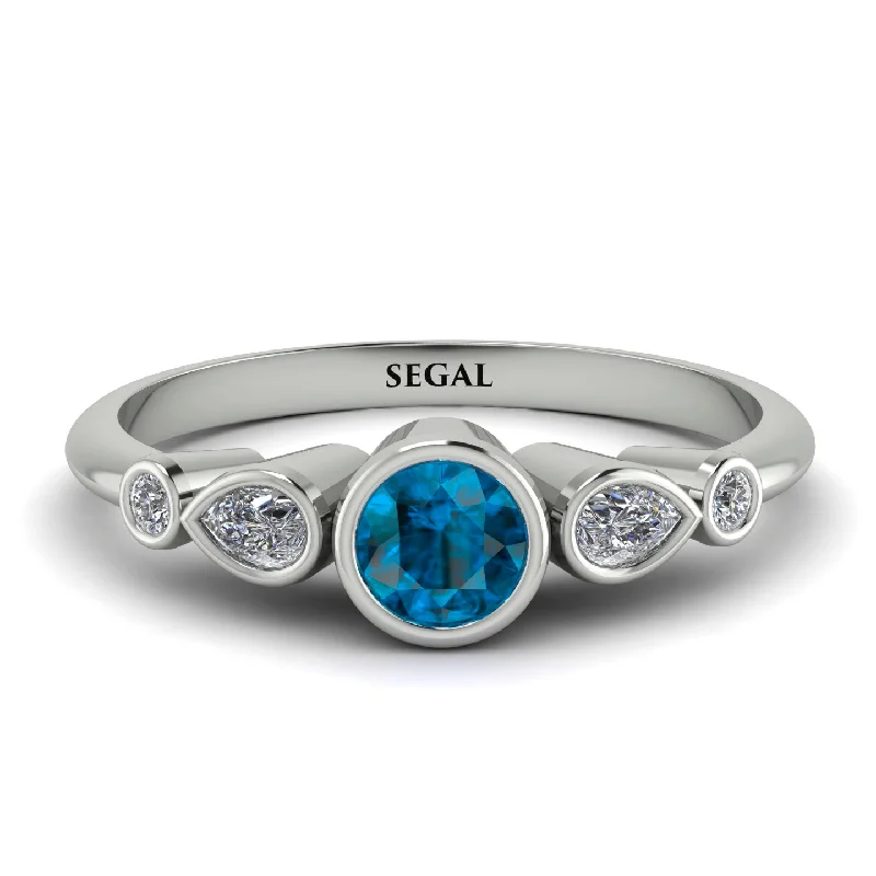 Dainty Gold Ring-Bezel Symmetrical Blue Topaz Ring - Ivy No. 503