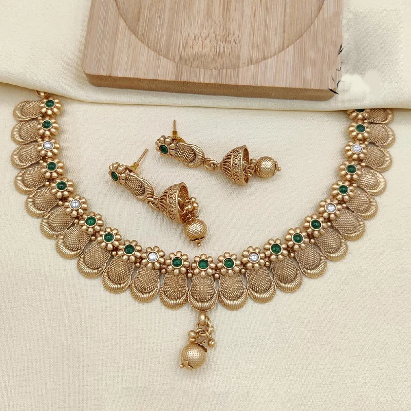 Beaded Necklace for Women-Jewel Addiction Copper Rajwadi Finish Pota Stone Necklace Set