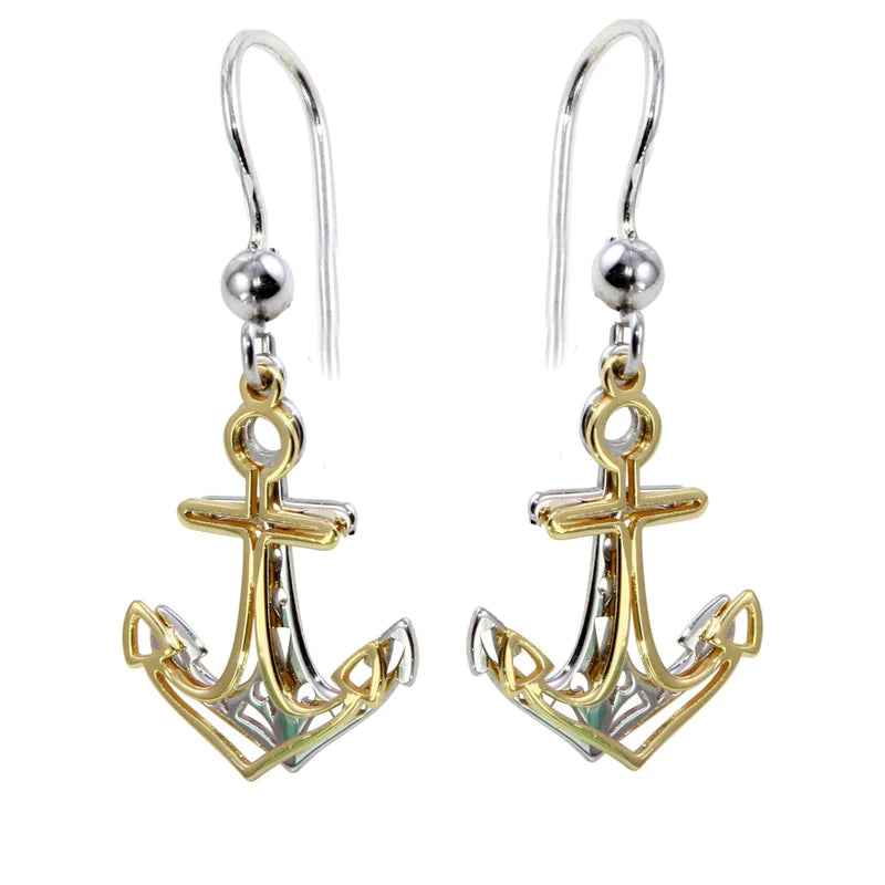 Colorful Tassel Earrings-Silver 925 Two-Toned Flat Anchor Earrings