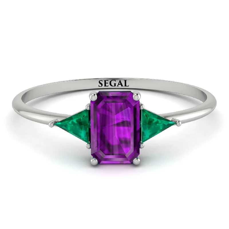 Sapphire Engagement Ring-Emerald Cut Amethyst With Triangles Ring - Remi No. 306