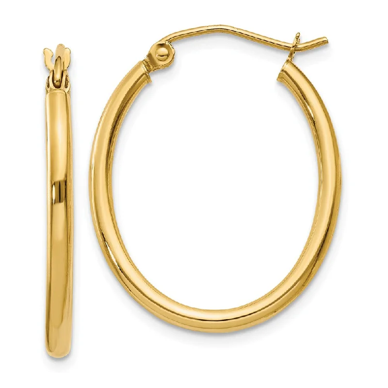 Lightweight Dangle Earrings-2mm x 27mm Polished 14k Yellow Gold Classic Oval Hoop Earrings