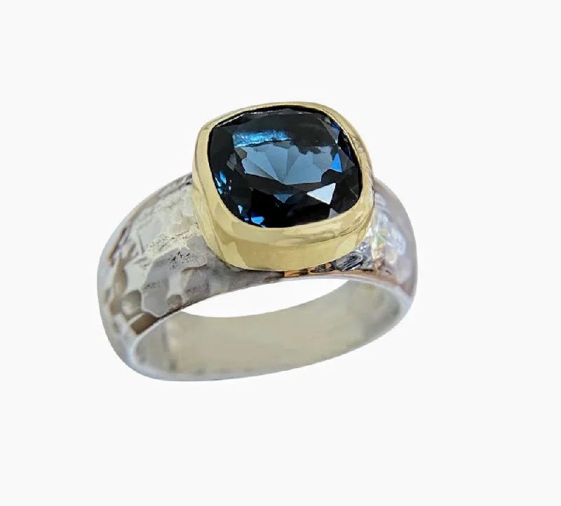 Simple Promise Ring-Yaron Morhaim 9ct Gold Silver Cool Blue Topaz Ring