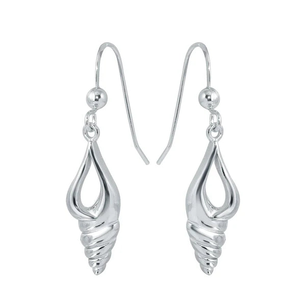 Sterling Silver Earrings-Rhodium Plated 925 Sterling Silver Dangling Sea Shell Earrings