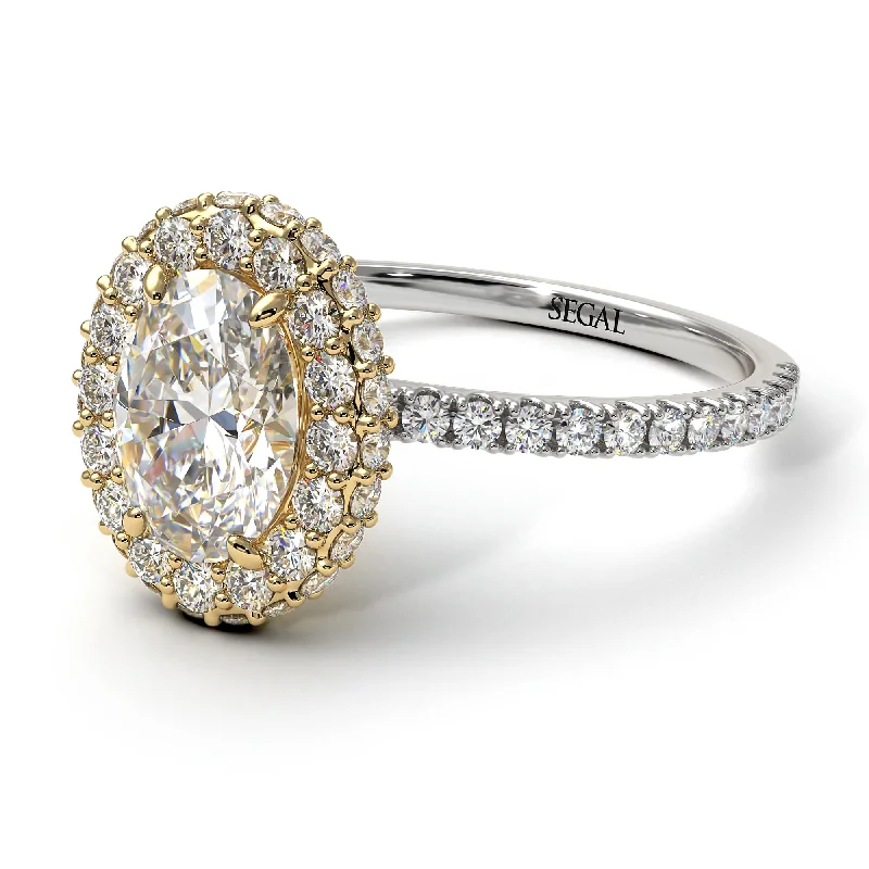 Fashionable Wedding Ring-Two Tones Oval Diamond Halo Hidden Diamonds Ring - Amy No. 77