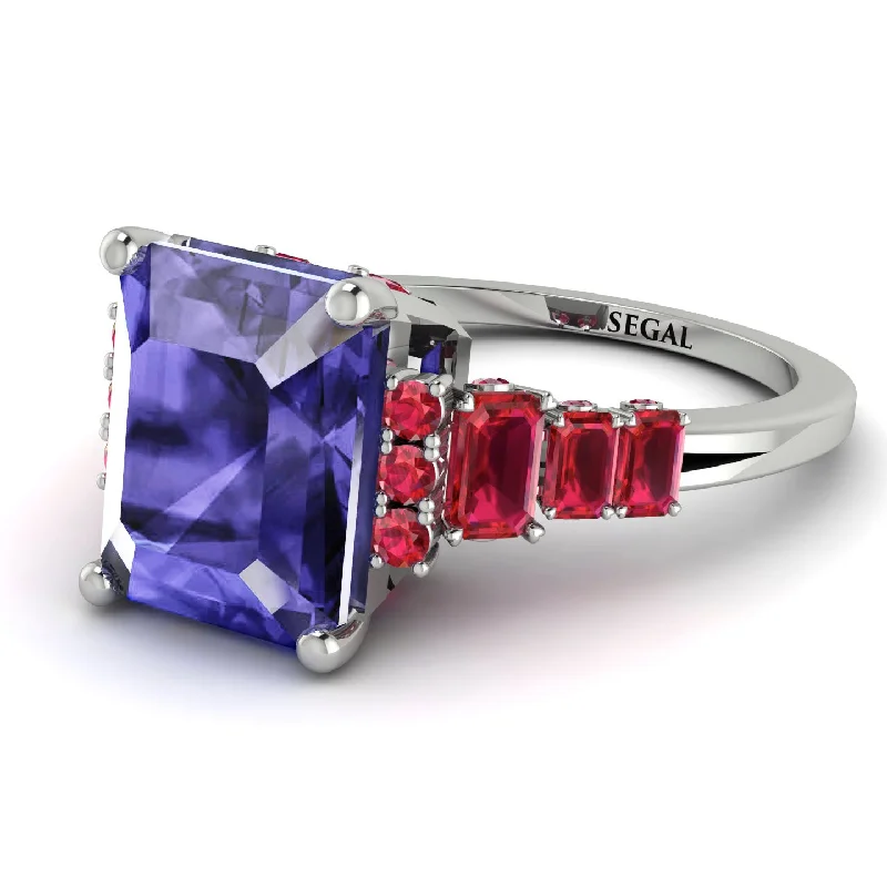 Gemstone Promise Ring-Emerald Cut Tanzanite Ring Hidden Round Diamonds - Sawyer No. 212