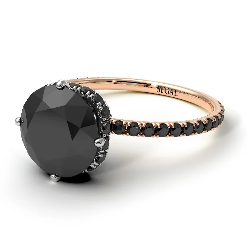 Personalized Gemstone Ring-Two Tones Double Hidden Halo Black Diamond Engagement Ring - Angelina No. 81