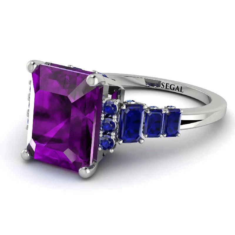 Adjustable Gold Ring-Emerald Cut Amethyst Ring Hidden Round Diamonds - Sawyer No. 315