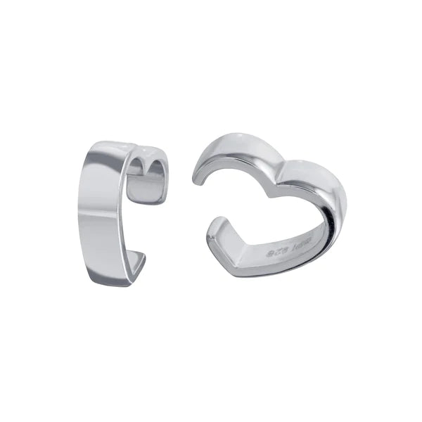 Nature Inspired Earrings-Sterling Silver 925 Rhodium Plated Heart Cuff Earrings