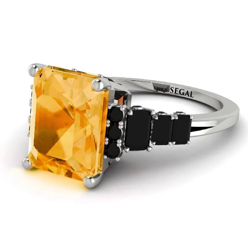 Heart Shaped Ring-Emerald Cut Citrine Ring Hidden Round Diamonds - Sawyer No. 609