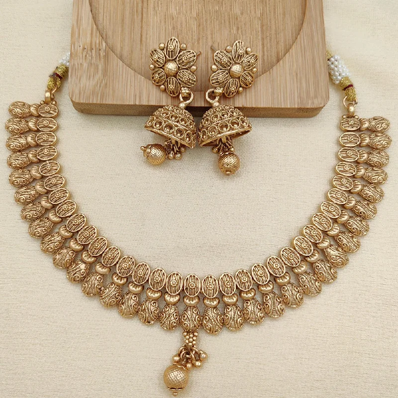 Gold Choker Necklace-Jewel Addiction Copper Rajwadi Finish Pota Stone Necklace Set