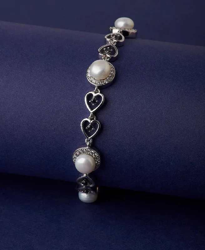 Personalized Crystal Bracelets-Graceful Stone Studded Metallic Pearl Bracelet