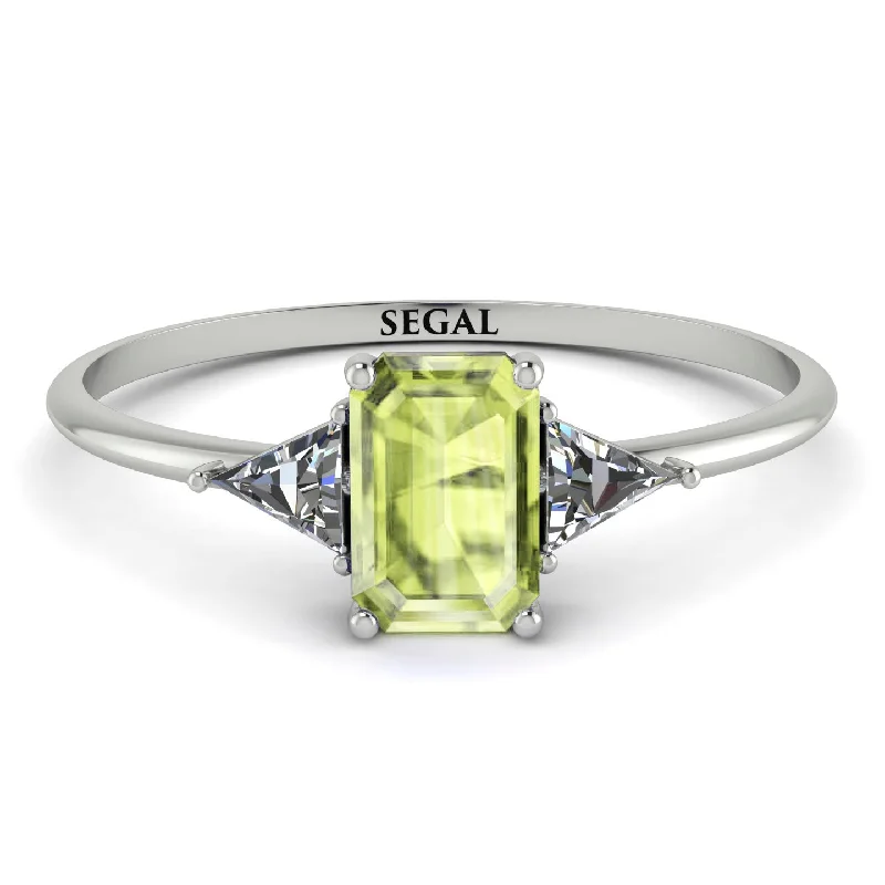 Vintage Gemstone Ring-Emerald Cut Peridot With Triangles Ring - Remi No. 703