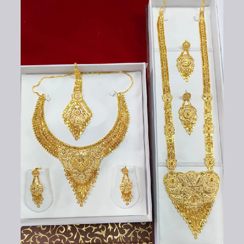 Gold Heart Necklace-Pari Art Jewellery Forming Double Necklace Set