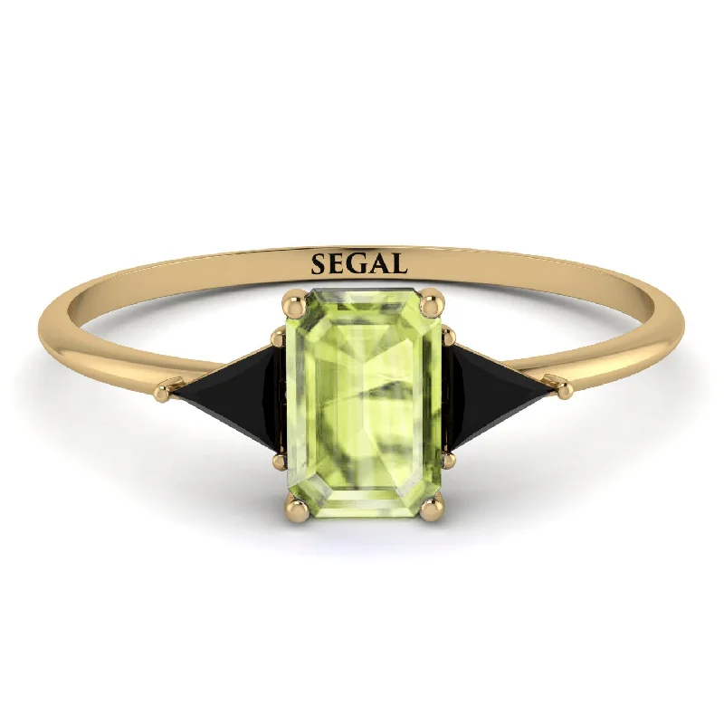 Gold Wedding Ring for Men-Emerald Cut Peridot With Triangles Ring - Remi No. 707