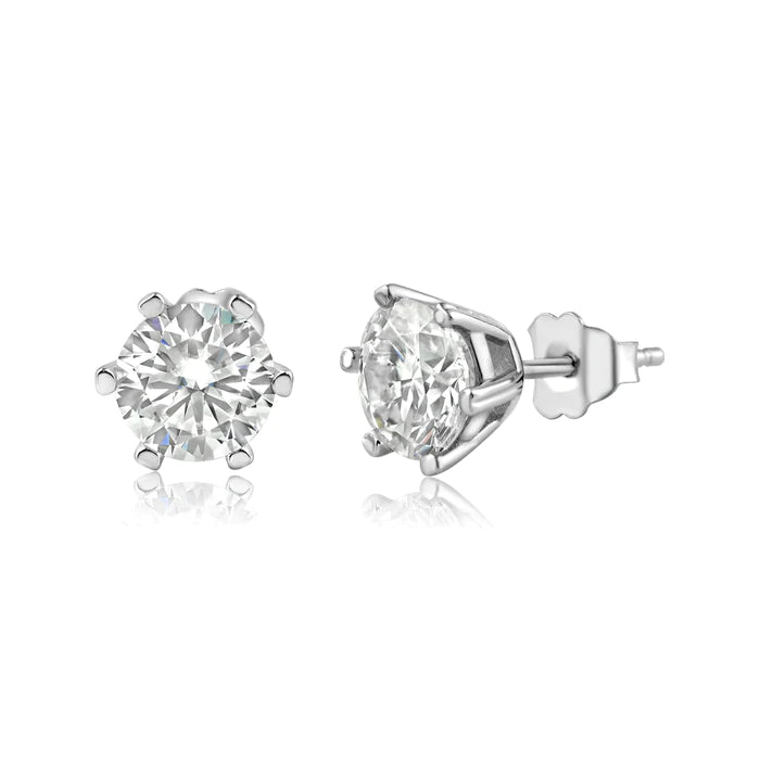 Vintage Inspired Earrings-Silver 925 Moissanite 1 Carat 7mm Round Push Back Earring