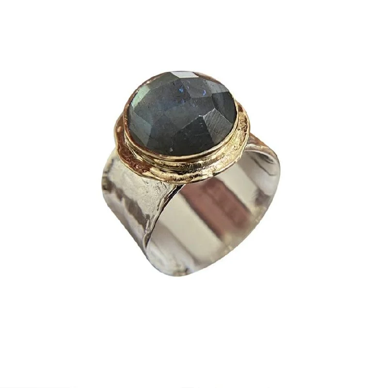 Sterling Silver Ring-Neptune's Feast 9ct Gold Labradorite Ring