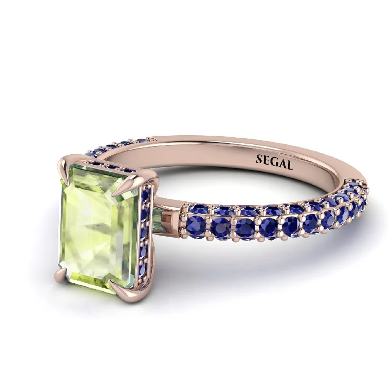 Custom Wedding Band-Hidden Halo Emerald Cut Peridot Engagement Ring - Ximena No. 714