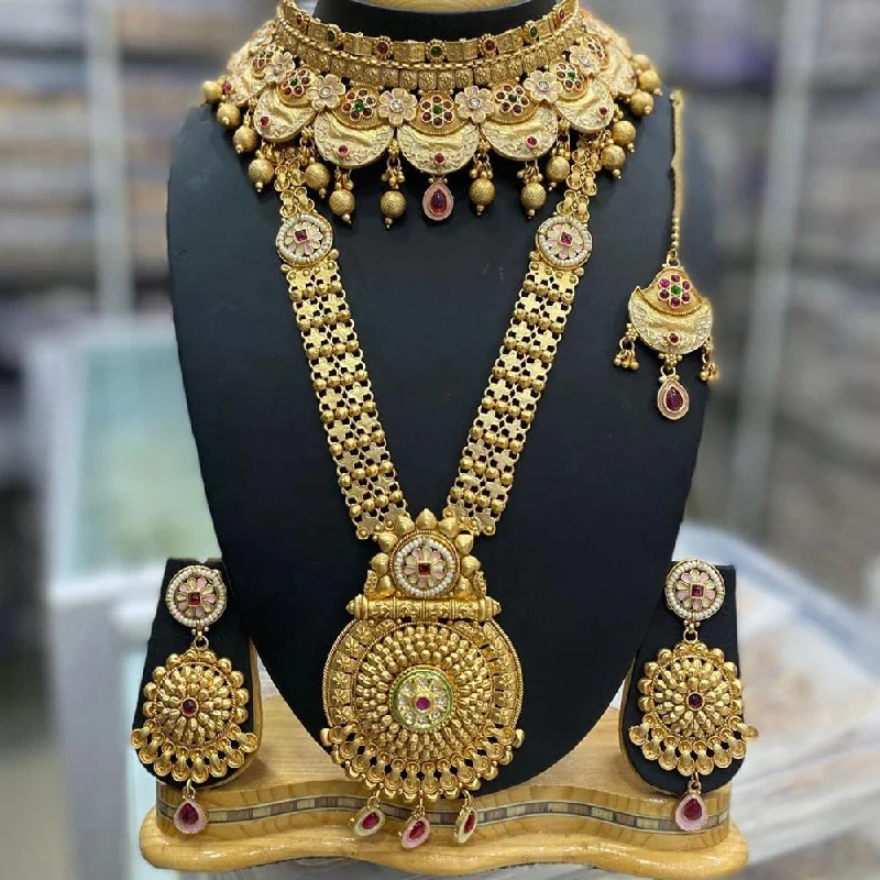 Elegant Silver Necklace-Manisha Jewellery Gold Plated Pota Stone Double Necklace Set