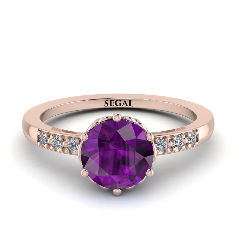 Adjustable Gold Ring-Classic Amethyst Vintage Ring - Olivia No. 302