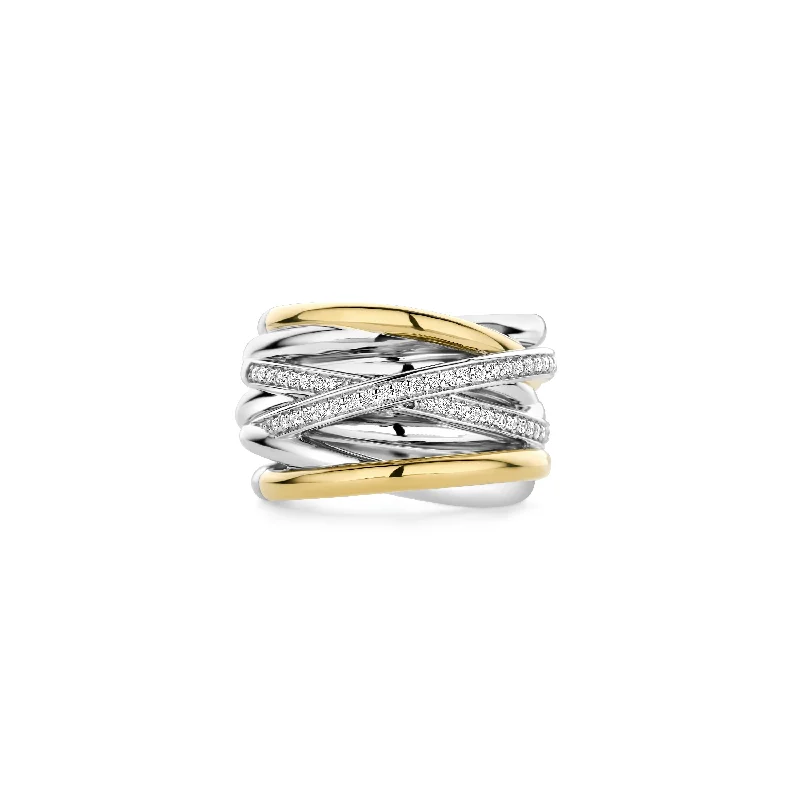 Multi-Stone Engagement Ring-Ti Sento Gold Silver Cubic Zirconia Twisted Bands Ring