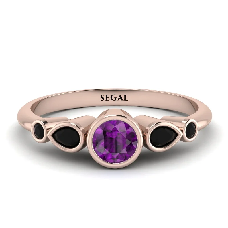 Large Gold Ring-Bezel Symmetrical Amethyst Ring - Ivy No. 308