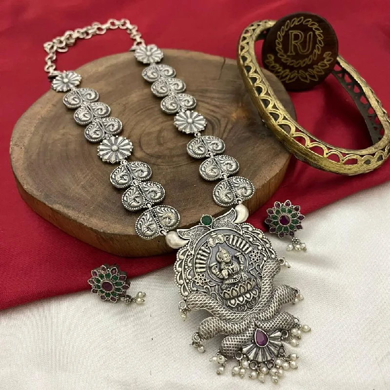 Elegant Gold Leaf Necklace-FS Collection Oxidised Plated Pota Stone Temple  Necklace Set