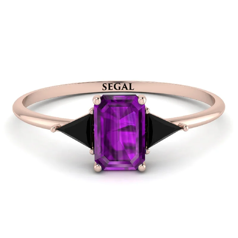 Unique Statement Ring-Emerald Cut Amethyst With Triangles Ring - Remi No. 308