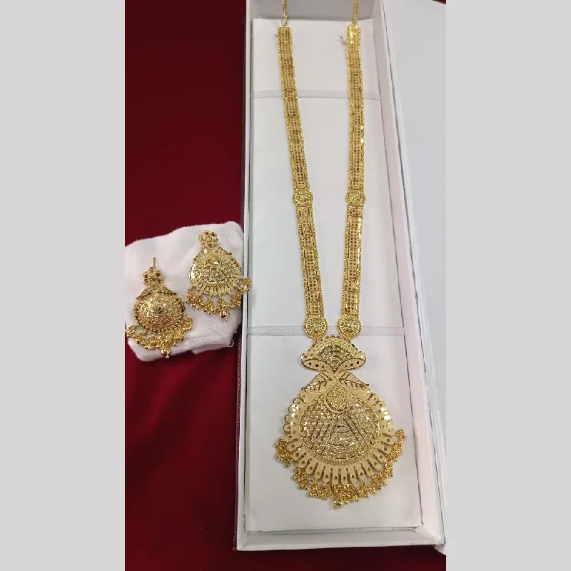 Classic Gold Pendant Necklace-Pari Art Jewellery Forming Long Necklace Set