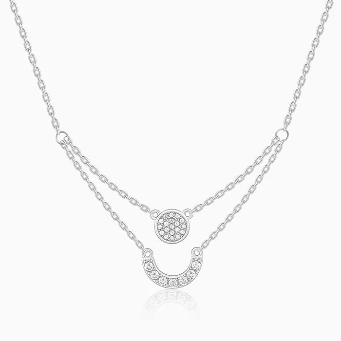 Diamond Heart Pendant Necklace-Silver Lune Layered Necklace