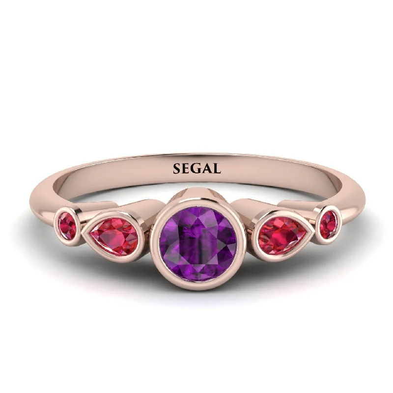 Elegant Rose Gold Ring-Bezel Symmetrical Amethyst Ring - Ivy No. 311