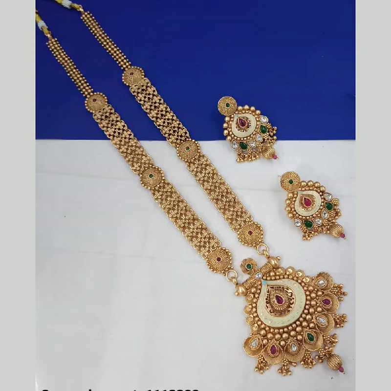 Elegant Diamond Necklace-Padmawati Bangles Gold Plated Pota Stone And Meenakari Long Necklace Set