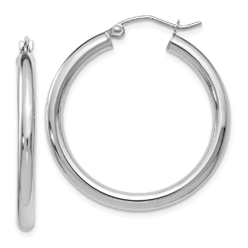 Gold Hoop Earrings-3mm Round Hoop Earrings in 14k White Gold, 30mm (1 3/16 Inch)